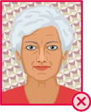 Illustration einer Person mit kurzen weißen Haaren vor einem gemusterten Hintergrund.
