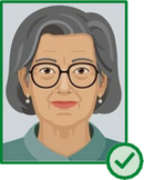 Illustration einer Person mit Brille und klar und deutlich erkennbaren Augen.